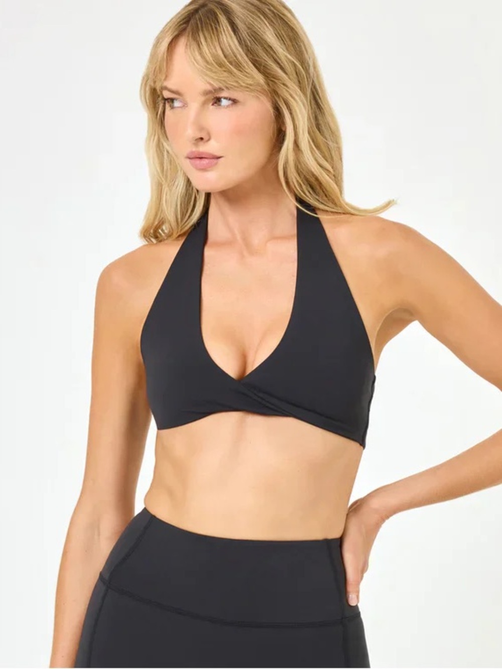 L*Space Jeanne Bra - Black Halter Top Crop Sports Bra